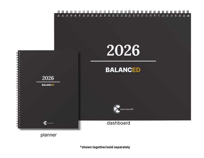 Two black planners labeled 'planner' and 'dashboard' with '2026 Balanced' text on a white background.